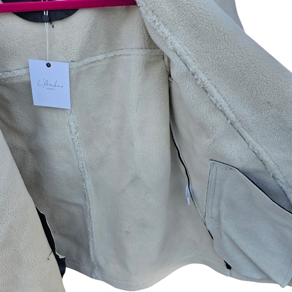 L'Academie Cian Moto Jacket in Black & Beige size small - Picture 5 of 9
